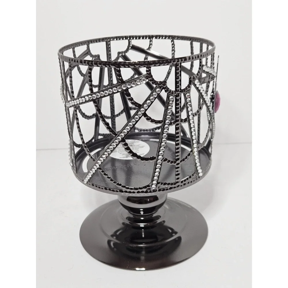 Bath & Body Works Gem Spider Pedestal 3 Wick Candle Holder Halloween Spiderweb